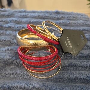 Fashion Jewelry Gold and Red Bracelet Set